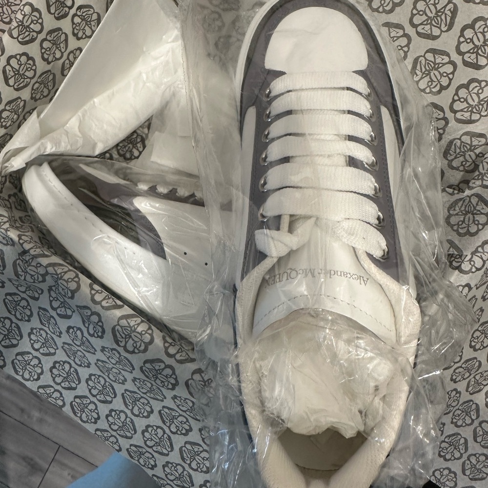 Alexander McQueen White and Gray High-Top Sneakers